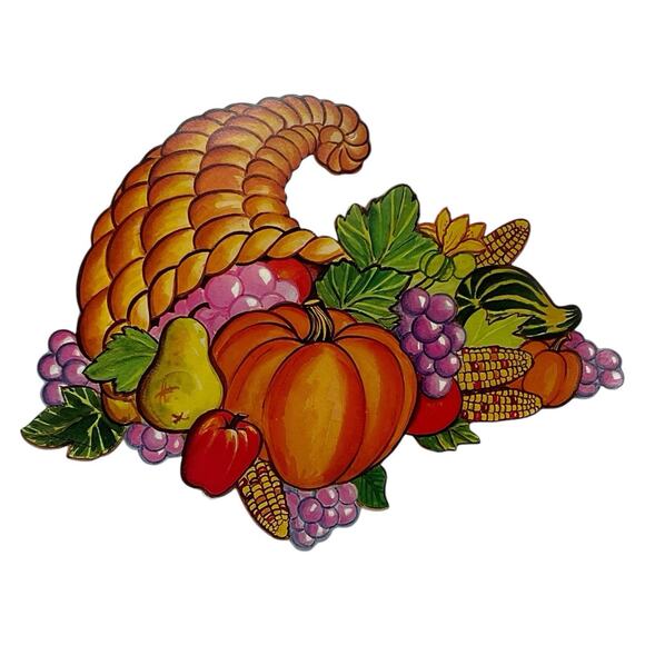 Vintage Amscan Cornucopias Three Die Cut Harvest Holiday Happy Thanksgiving - Picture 6 of 9